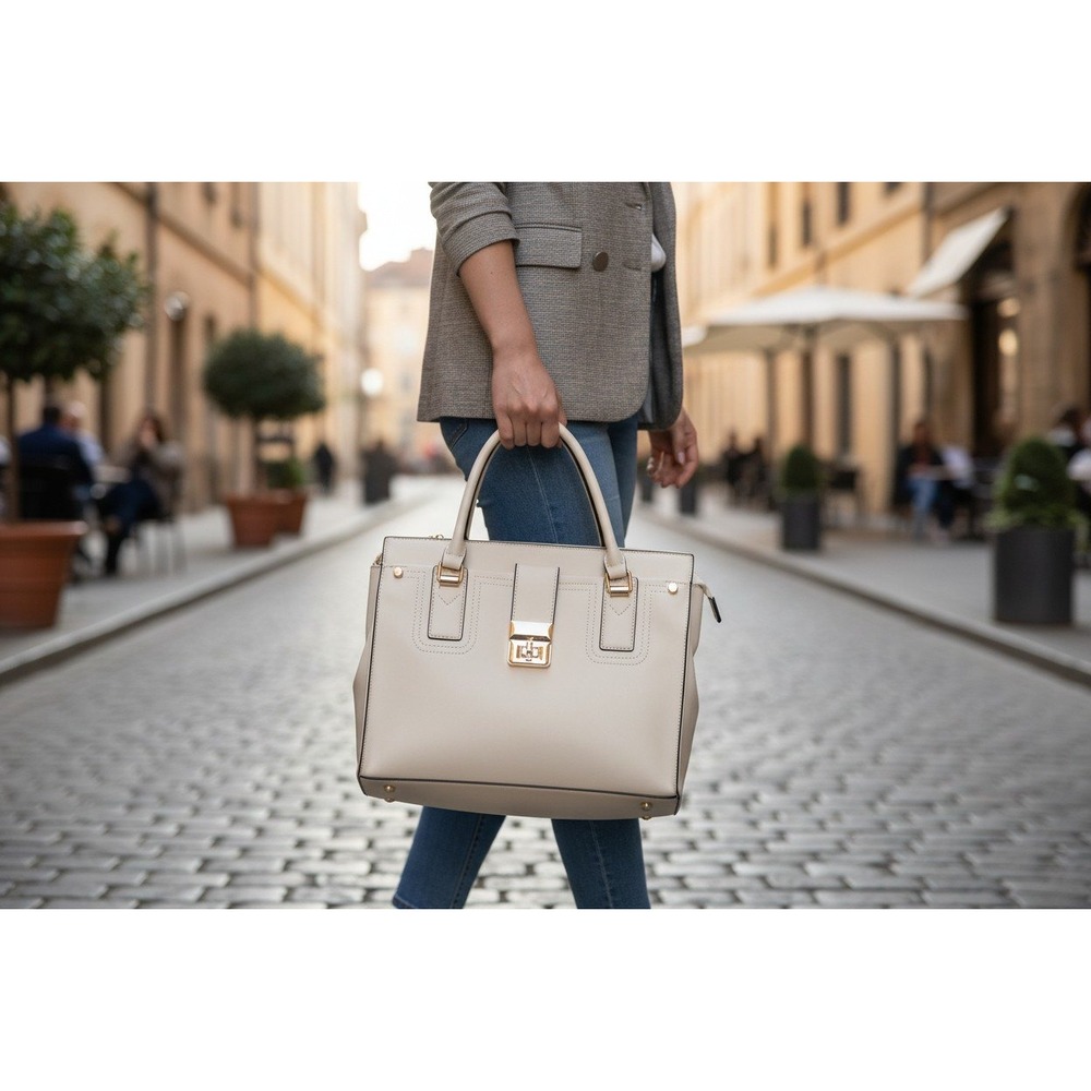 Di Vita Collection Satchel Handbag Womens Medium Cream Brand New Gold Hardware